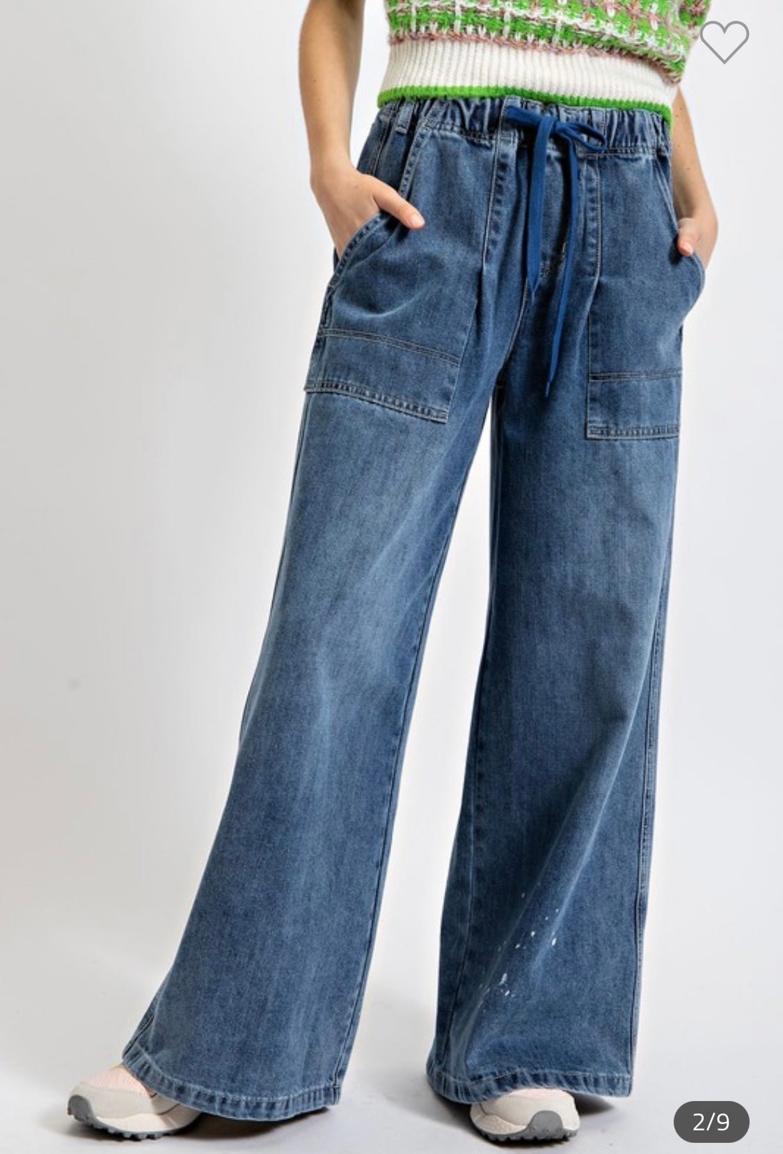 Wanda Jeans: Wide-Legged Denim with Drawstring Waist & Artistic Painted Accents - Bella Boutique & Bellasbylola.com