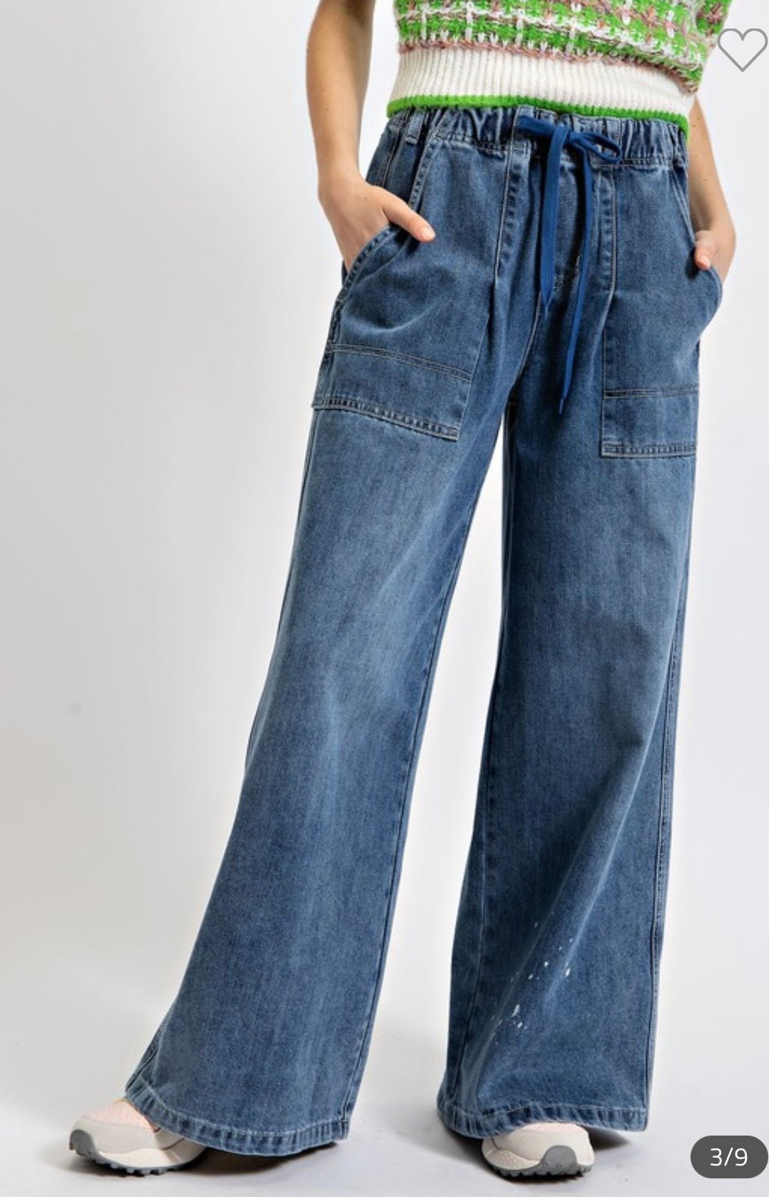 Wanda Jeans: Wide-Legged Denim with Drawstring Waist & Artistic Painted Accents - Bella Boutique & Bellasbylola.com