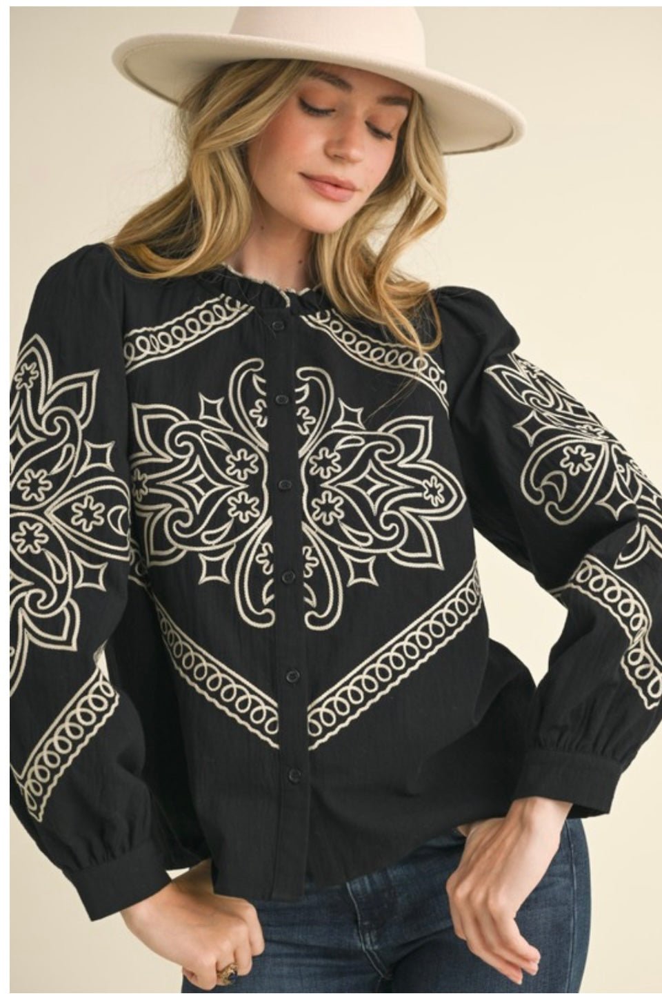 Western Boho Embroidery Chic Blouse - Bella Boutique & Bellasbylola.com