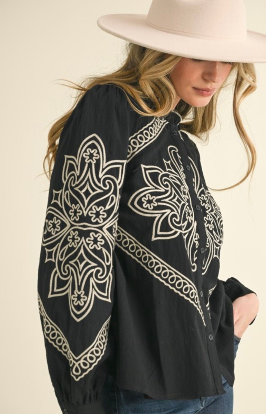 Western Boho Embroidery Chic Blouse - Bella Boutique & Bellasbylola.com