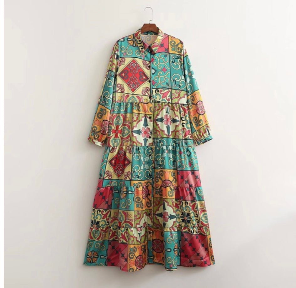 What a Beauty Midi Dress Long Sleeve Shirt Dress - Bella Boutique & Bellasbylola.com