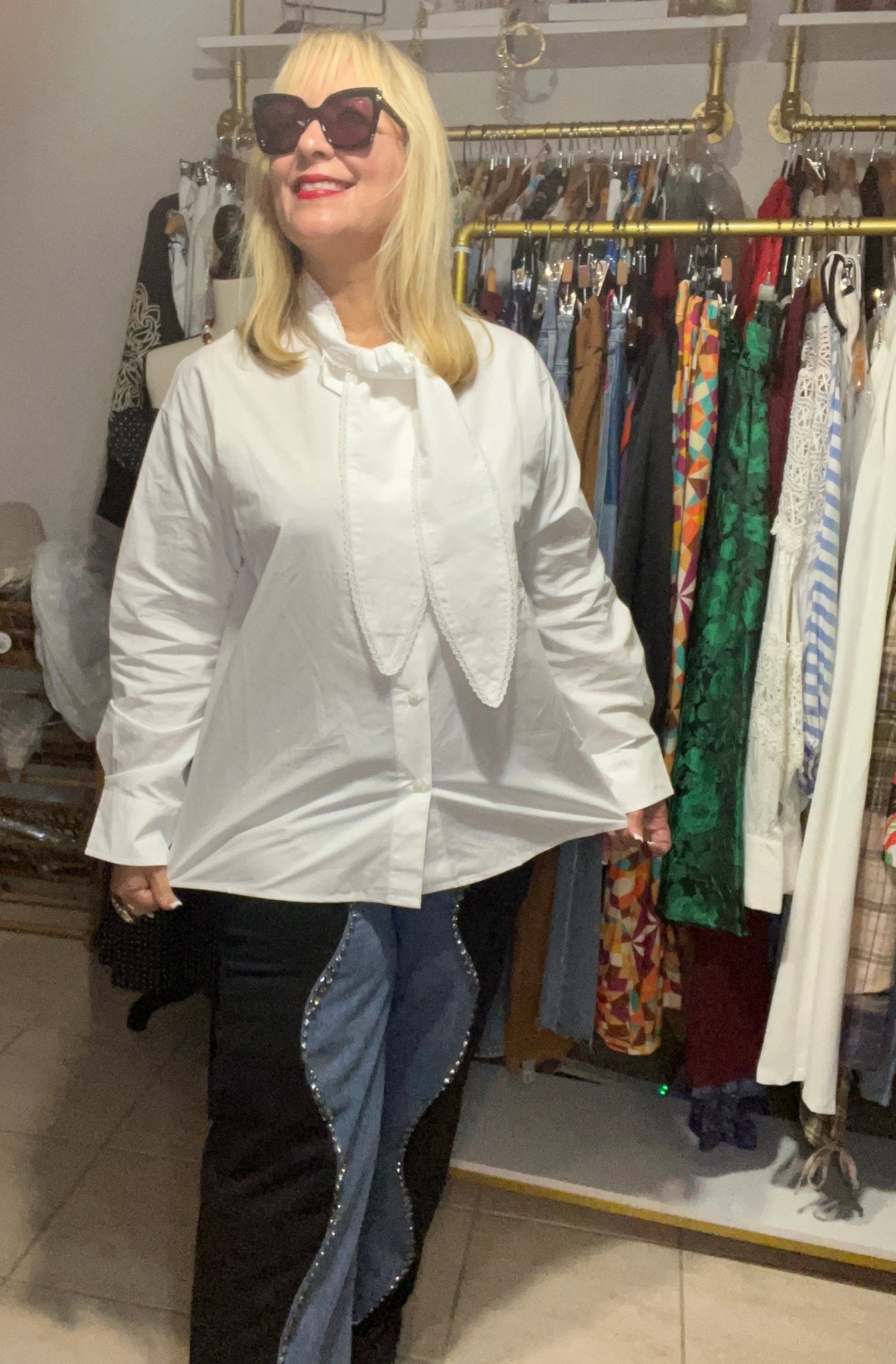 Elegant White Blouse with Oversized Fit and Front Tie Detail - New✨ - Bella Boutique & Bellasbylola.com