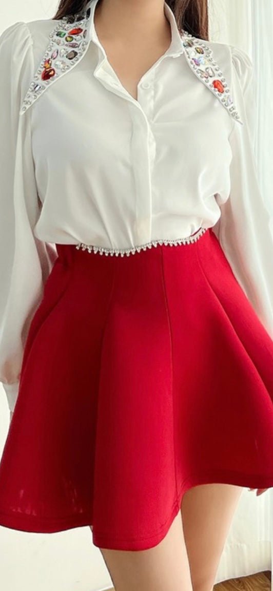 White Embellished Crystals Blouse - Bella Boutique & Bellasbylola.com