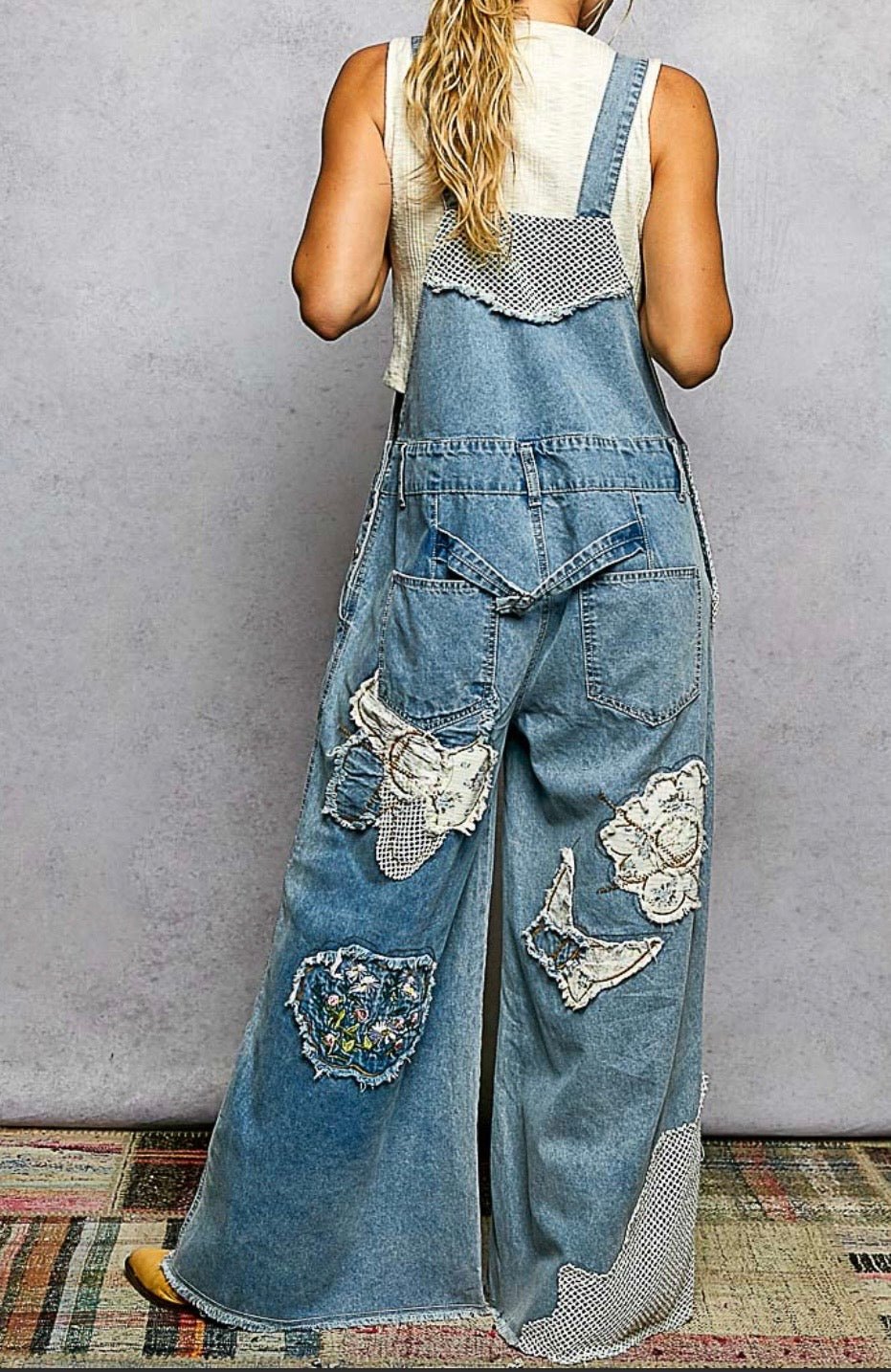 Wide Leg Denim Overall with crochet - Bella Boutique & Bellasbylola.com