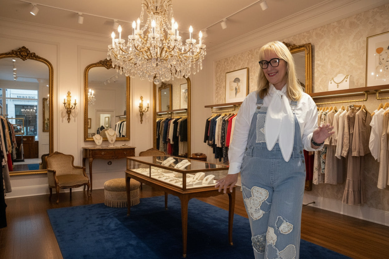 Wide Leg Denim Overall with crochet - Bella Boutique & Bellasbylola.com