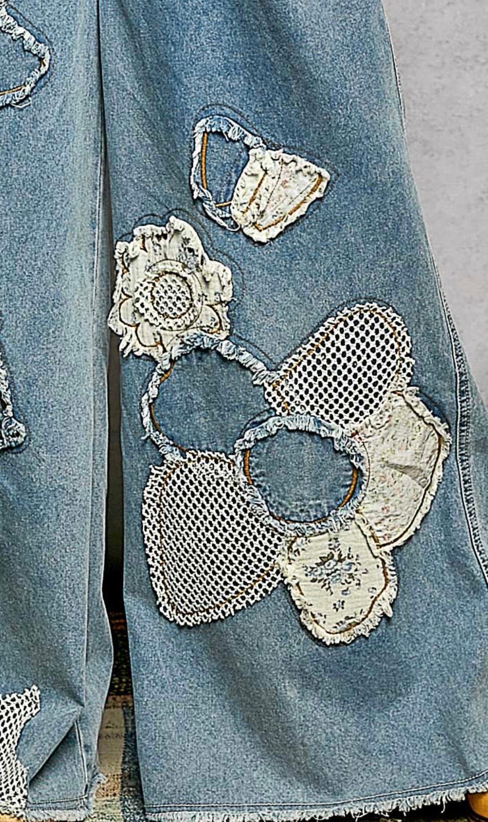 Wide Leg Denim Overall with crochet - Bella Boutique & Bellasbylola.com