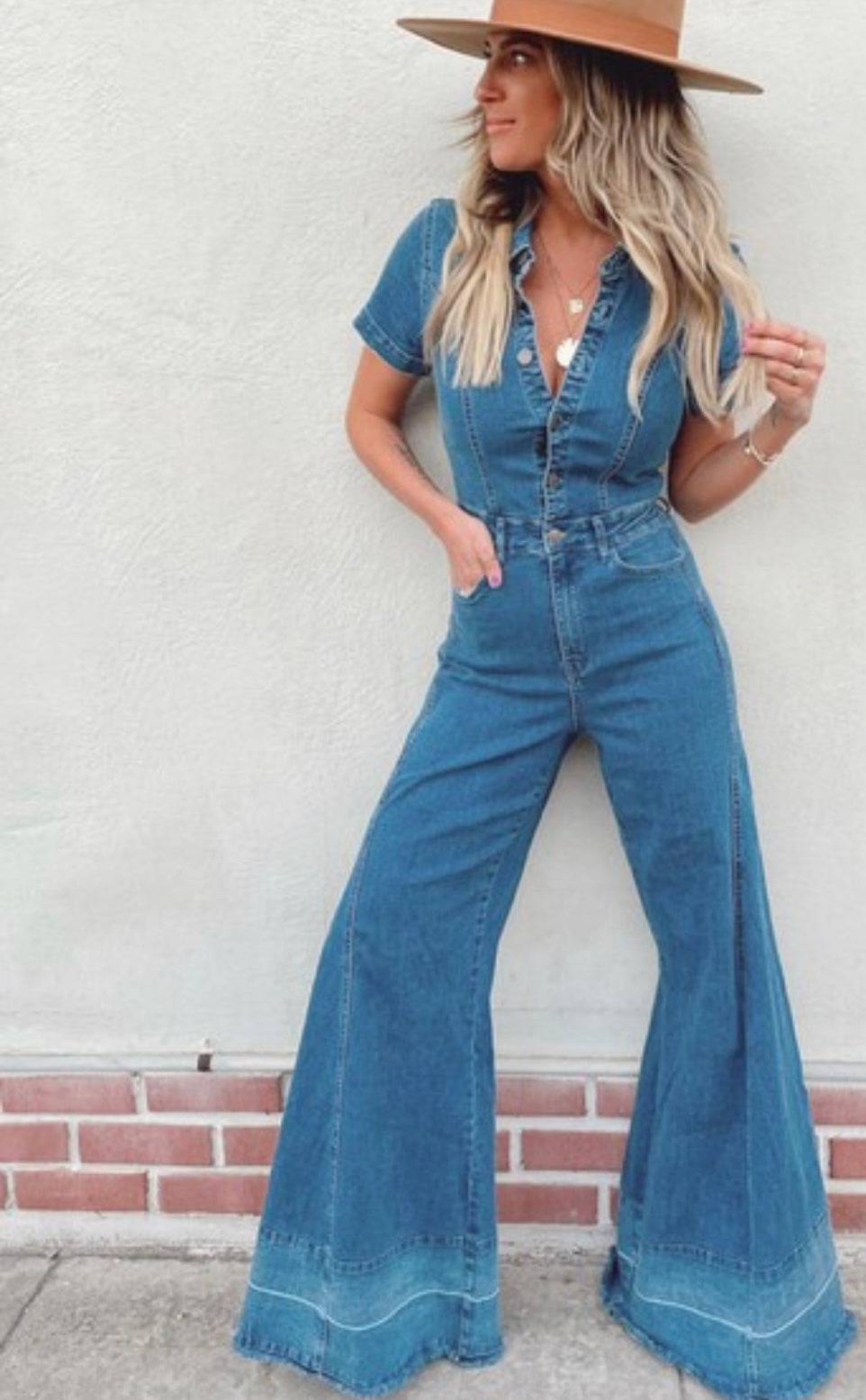 Western-Inspired Wide Leg Denim Jumpsuit - Stylish Comfort for Rodeo Season! - Bella Boutique & Bellasbylola.com