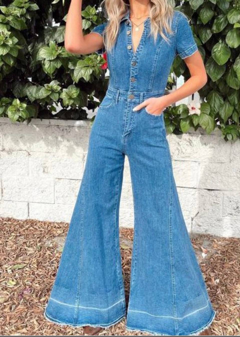 Western-Inspired Wide Leg Denim Jumpsuit - Stylish Comfort for Rodeo Season! - Bella Boutique & Bellasbylola.com