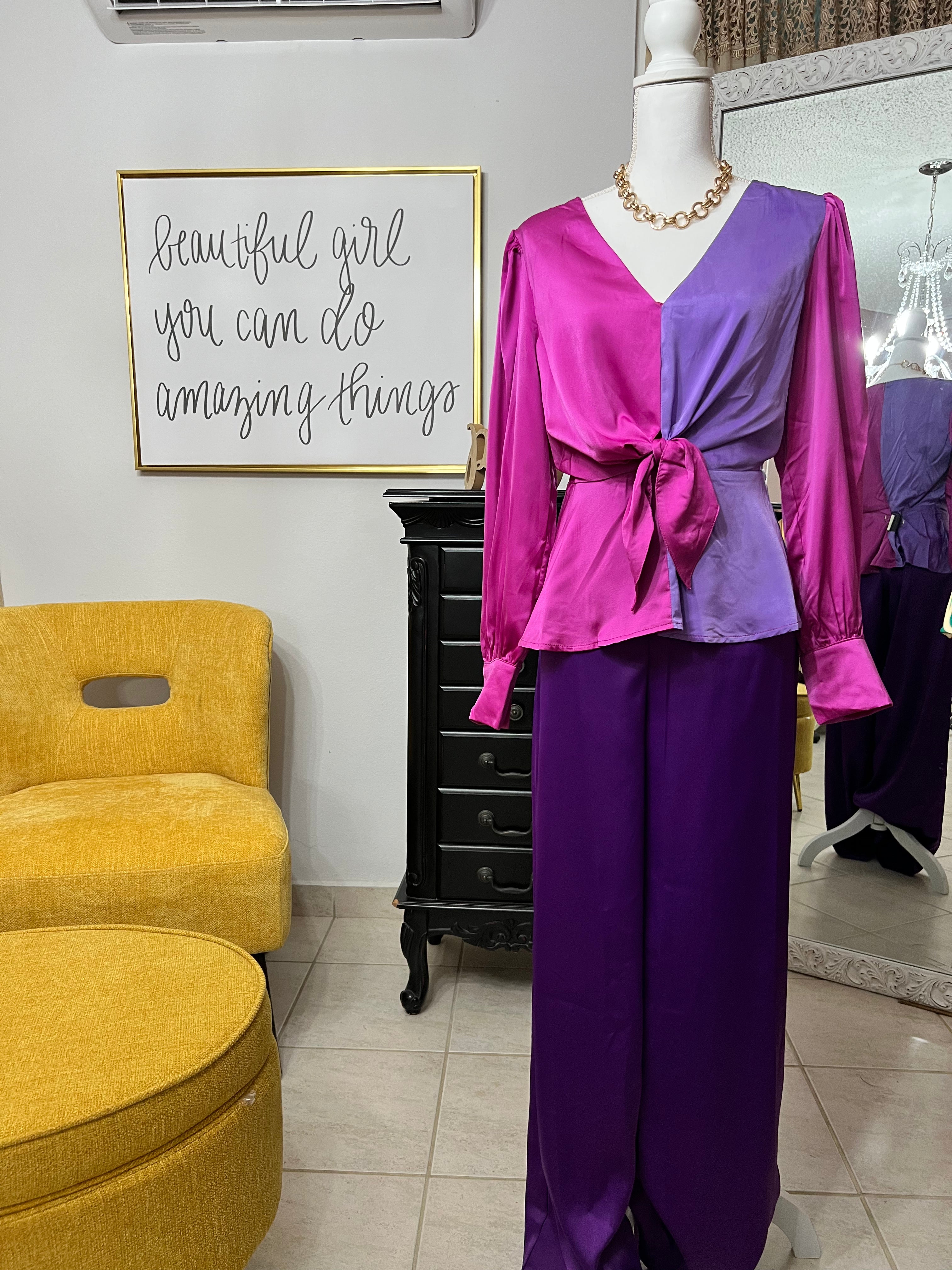 Sleek Purple Wide Leg Satin Pants - Bella Boutique & Bellasbylola.com
