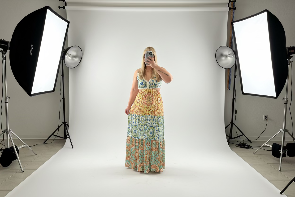 Colorful Spaghetti Strap Maxi Dress with Cutout Waist & V-Neck - Bella Boutique & Bellasbylola.com