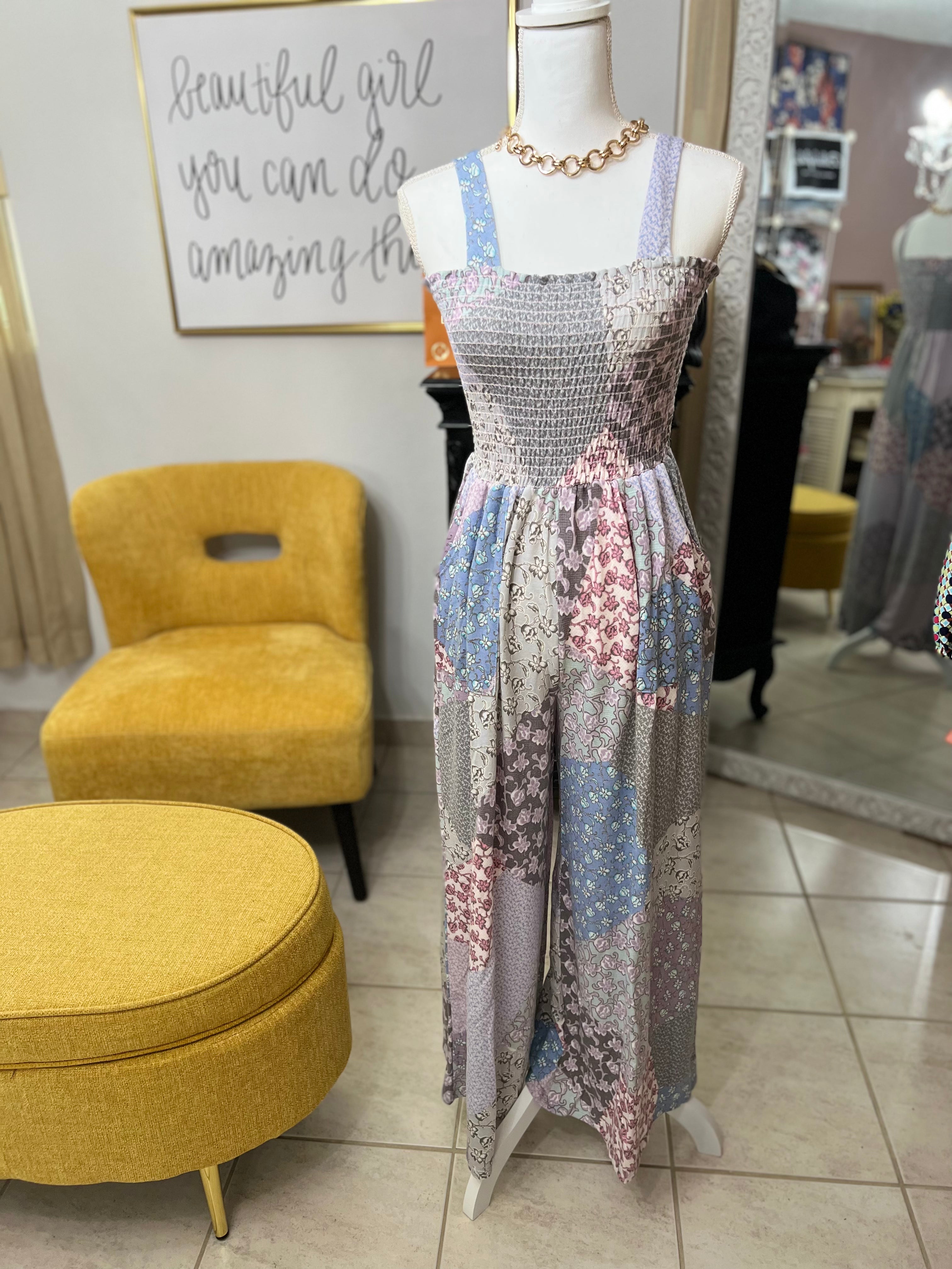 Chic Delicate Grey Smocked Jumpsuit with Pockets - Style Goddess Approved! - Bella Boutique & Bellasbylola.com