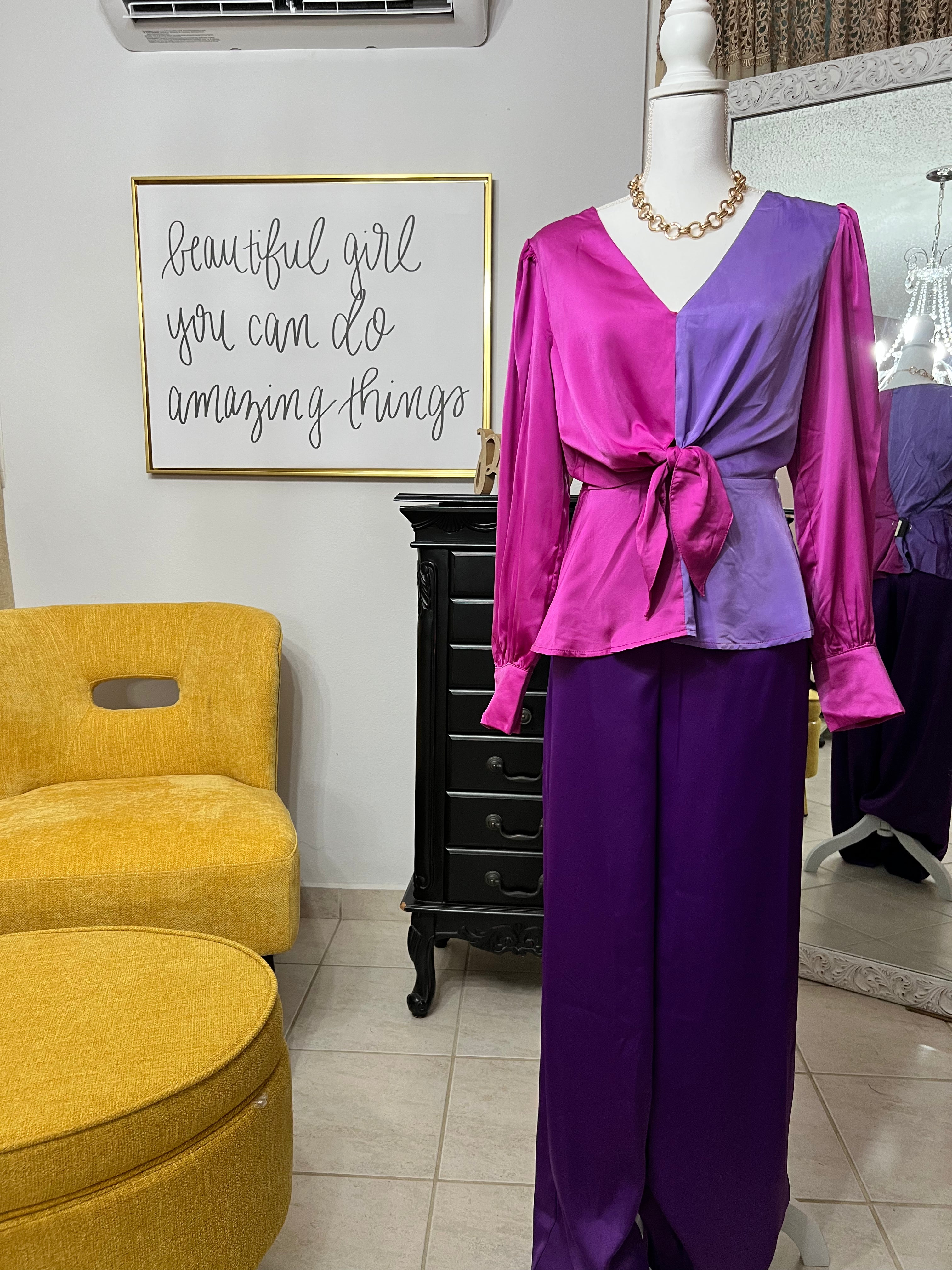 Sleek Purple Wide Leg Satin Pants - Bella Boutique & Bellasbylola.com