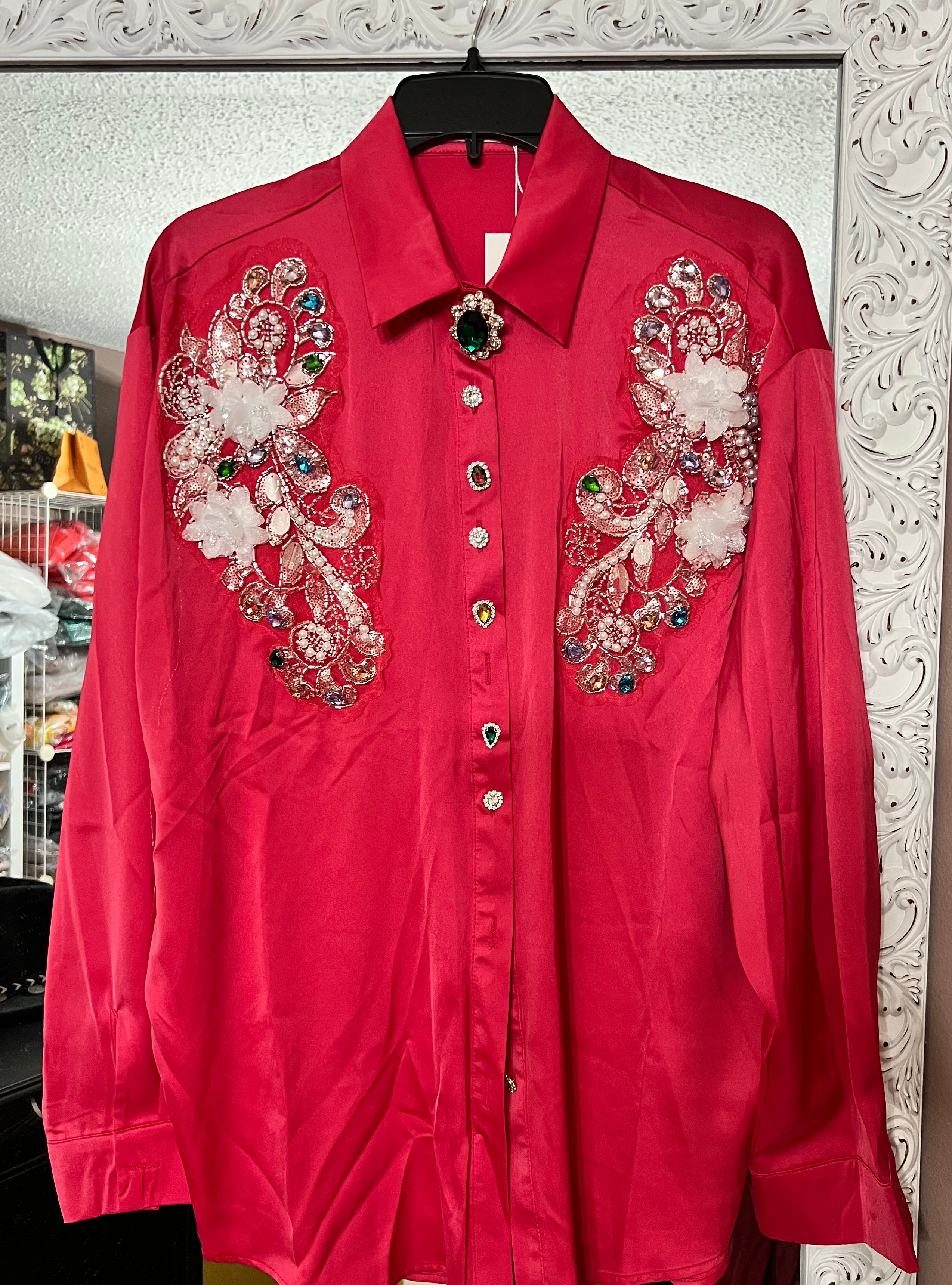 Fuchsia Crystal Bohemian Blouse: Luxurious, Elegant, and Perfect for Evening Outfits - Bella Boutique & Bellasbylola.com
