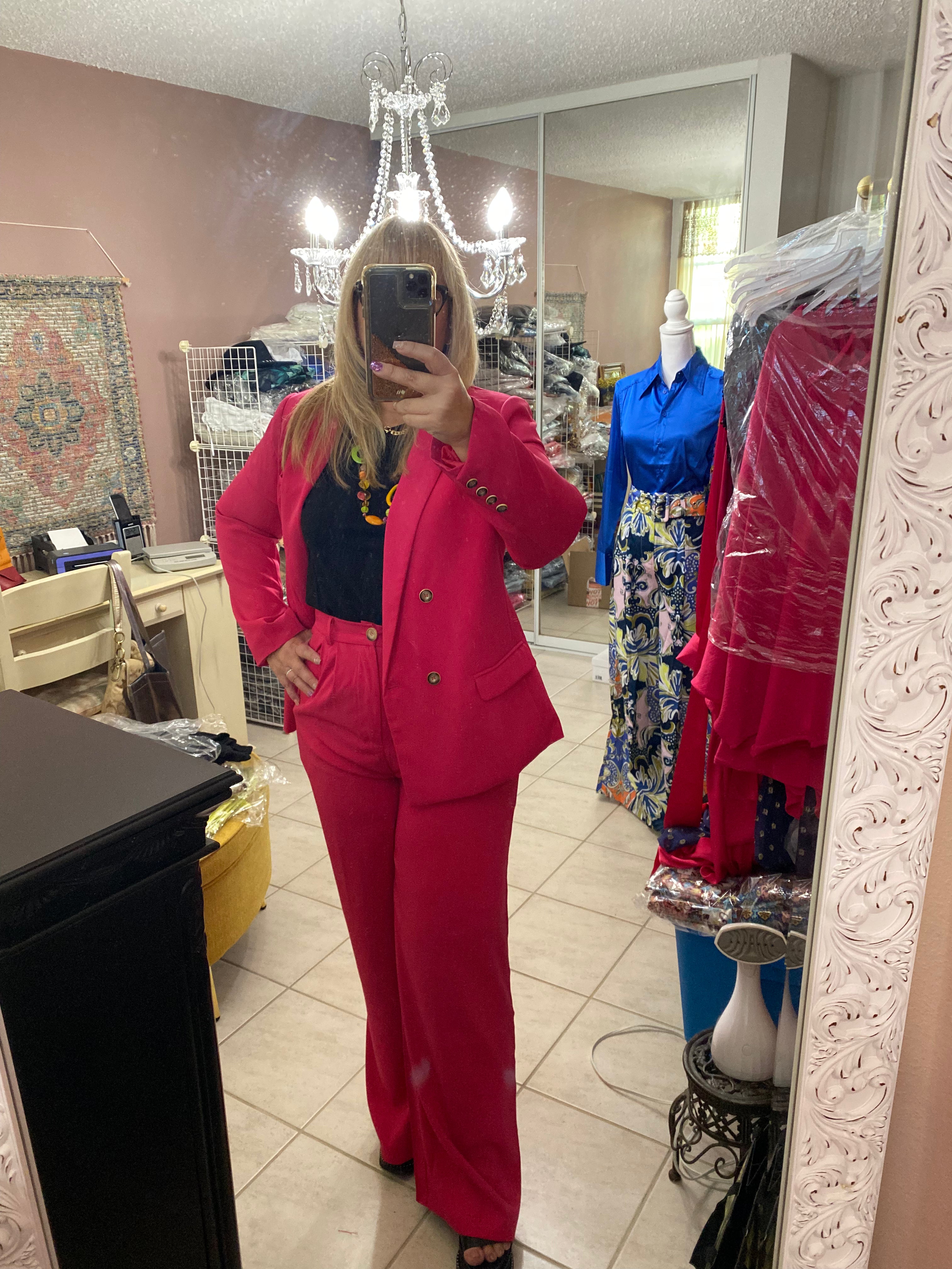 Hot Pink Trouser Pants - Andrea Collection - Bella Boutique & Bellasbylola.com