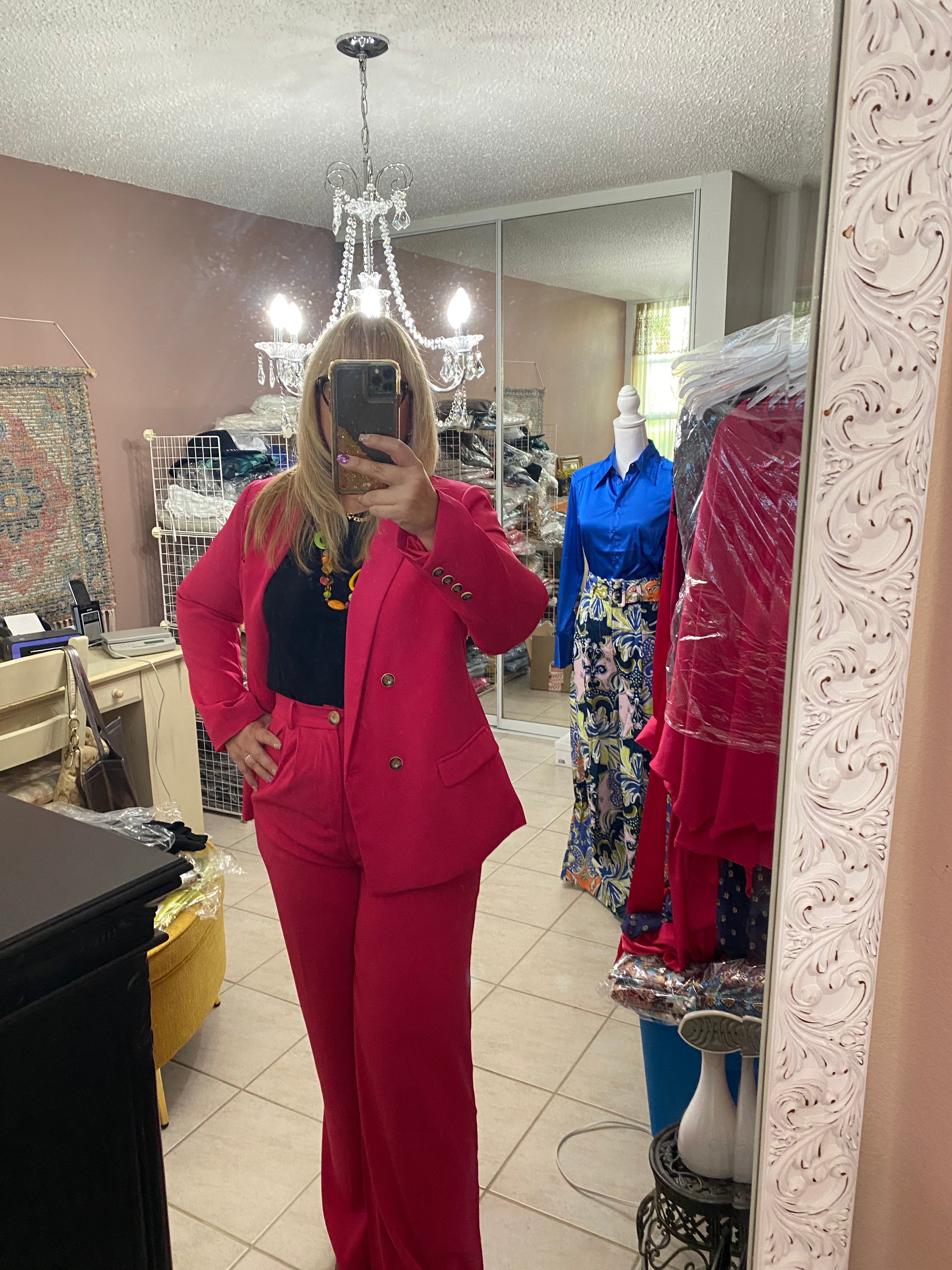 Hot Pink Trouser Pants - Andrea Collection - Bella Boutique & Bellasbylola.com