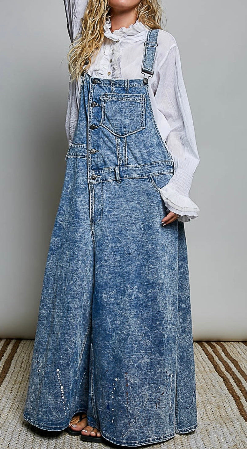 Premium Women’s Boho Chic Denim Maxi Pinafore Dress – Vintage Blue Jean Overall Dress - Arriving 10/20/26- IVU INCLUIDO