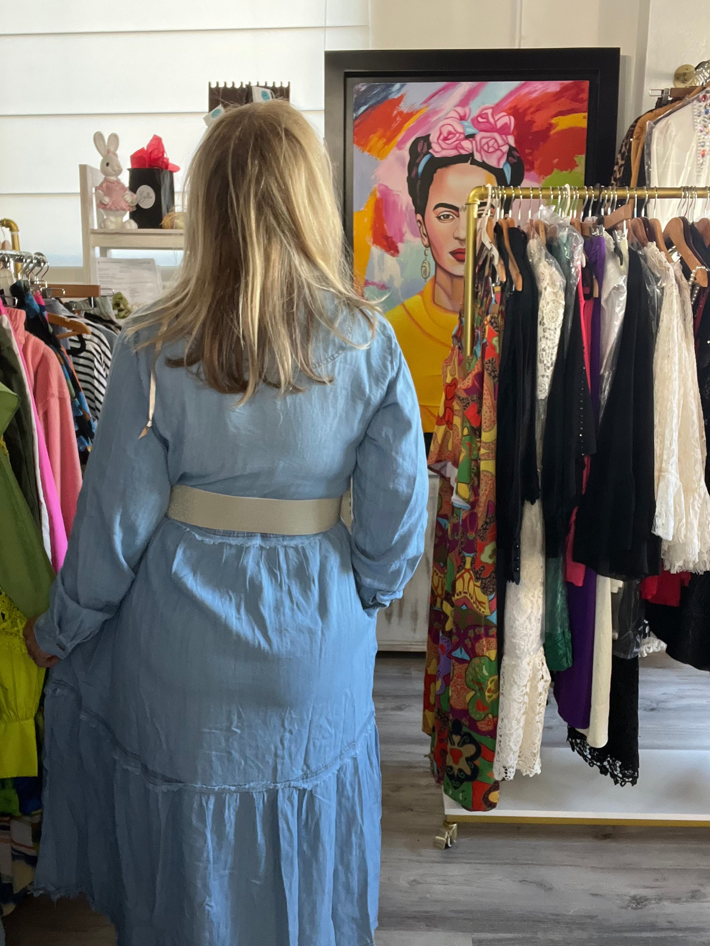 Button Front Wash Denim Maxi Dress