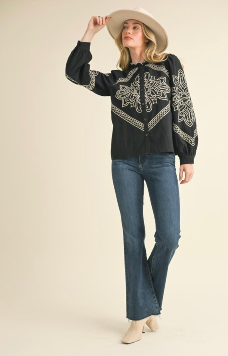 Embroidery Black Blouse