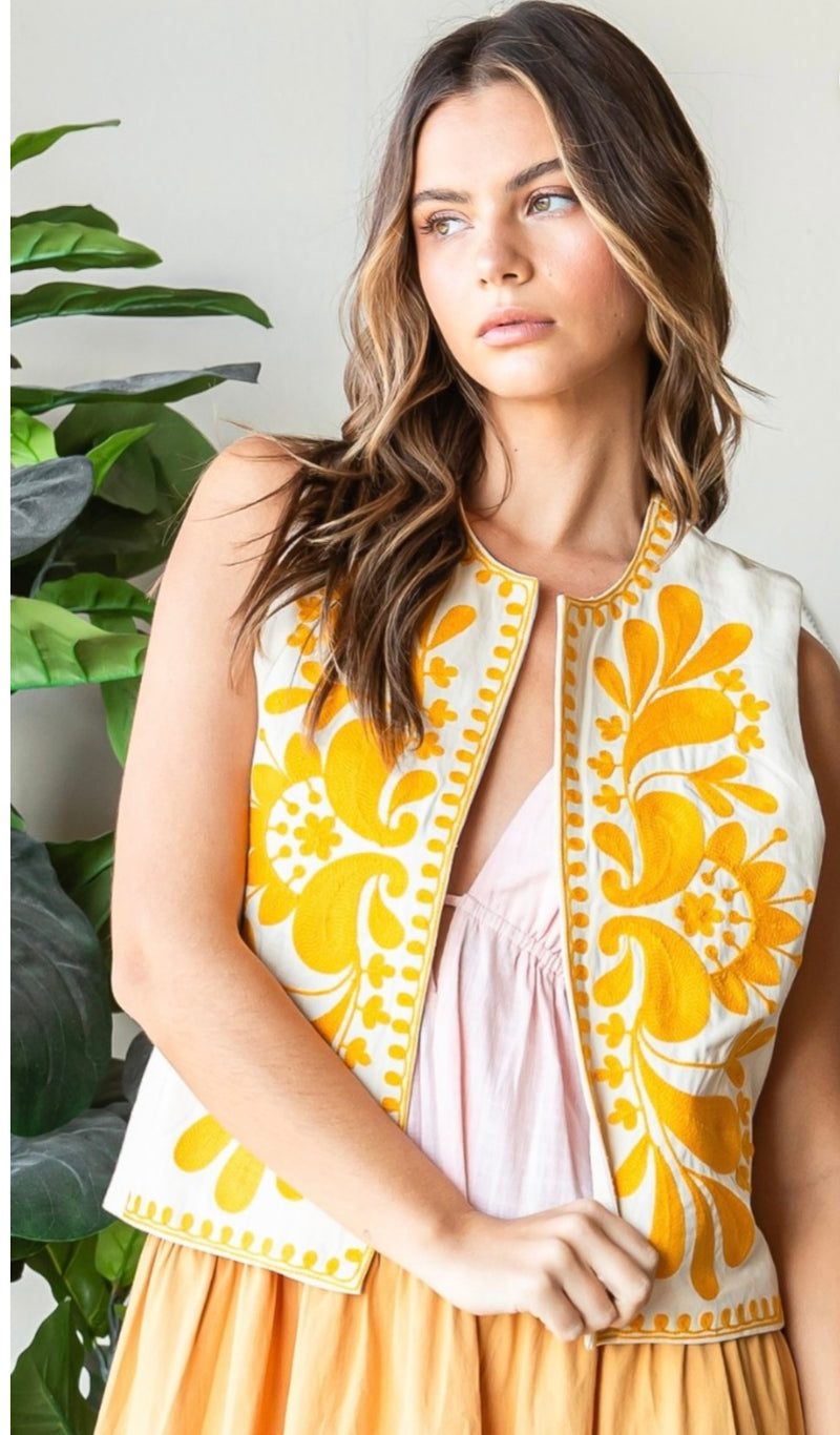 Yellow Embroidery Vest - Bella Boutique & Bellasbylola.com