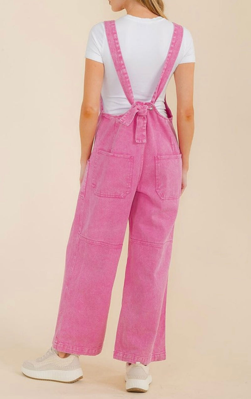 Pink Wide Leg Overall Jumpsuit