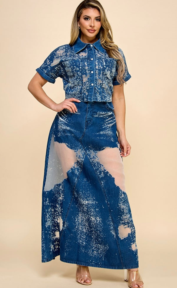 Denim Maxi Sheer Design Skirt- New ✨ - Bella Boutique & Bellasbylola.com