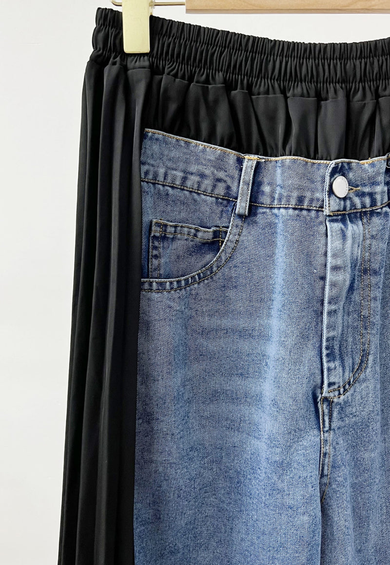 Denim  Black & Blue Pleated Contrast Pants - Bella Boutique & Bellasbylola.com