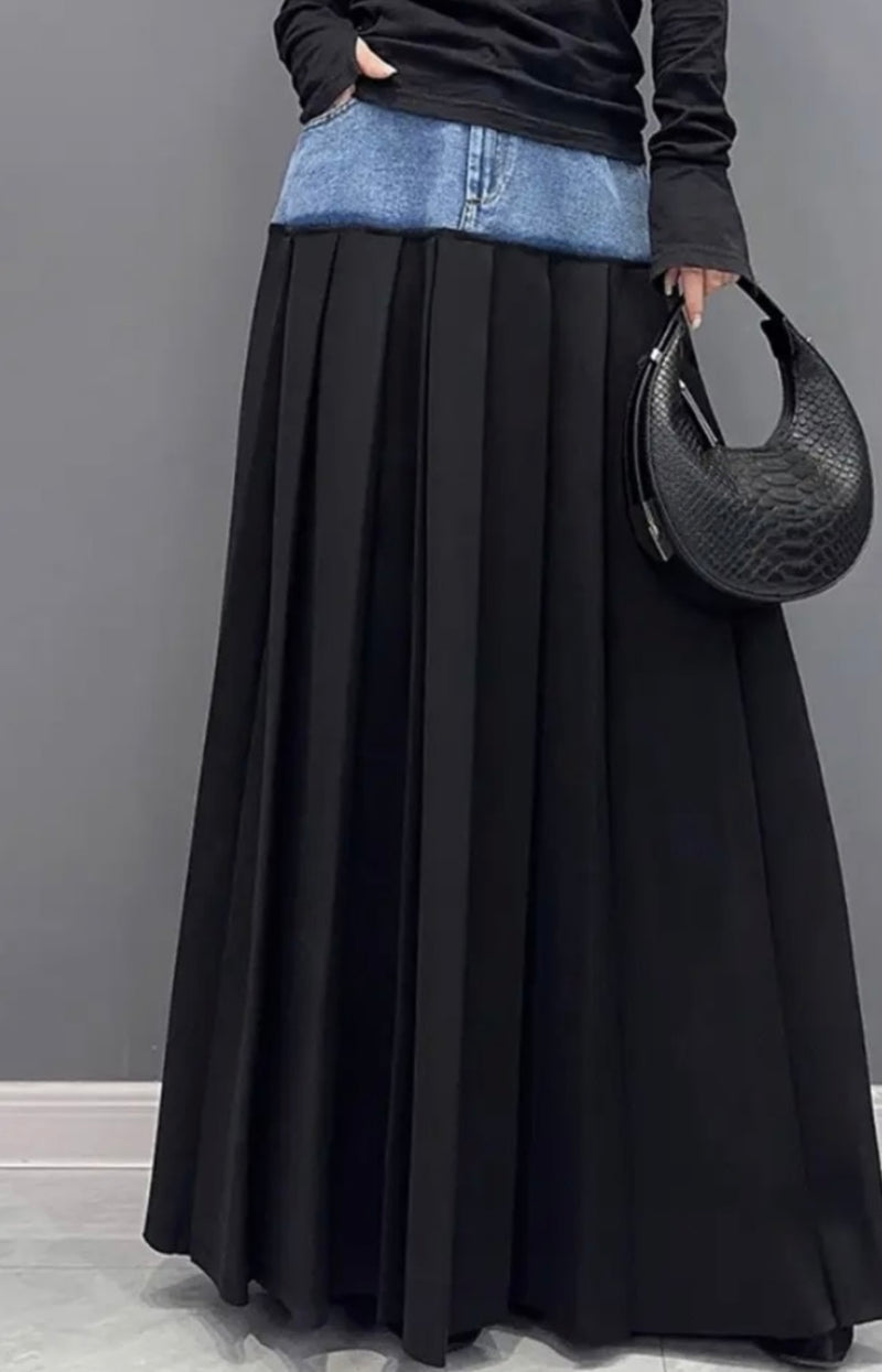 Denim & Black Midi Skirt - Bella Boutique & Bellasbylola.com