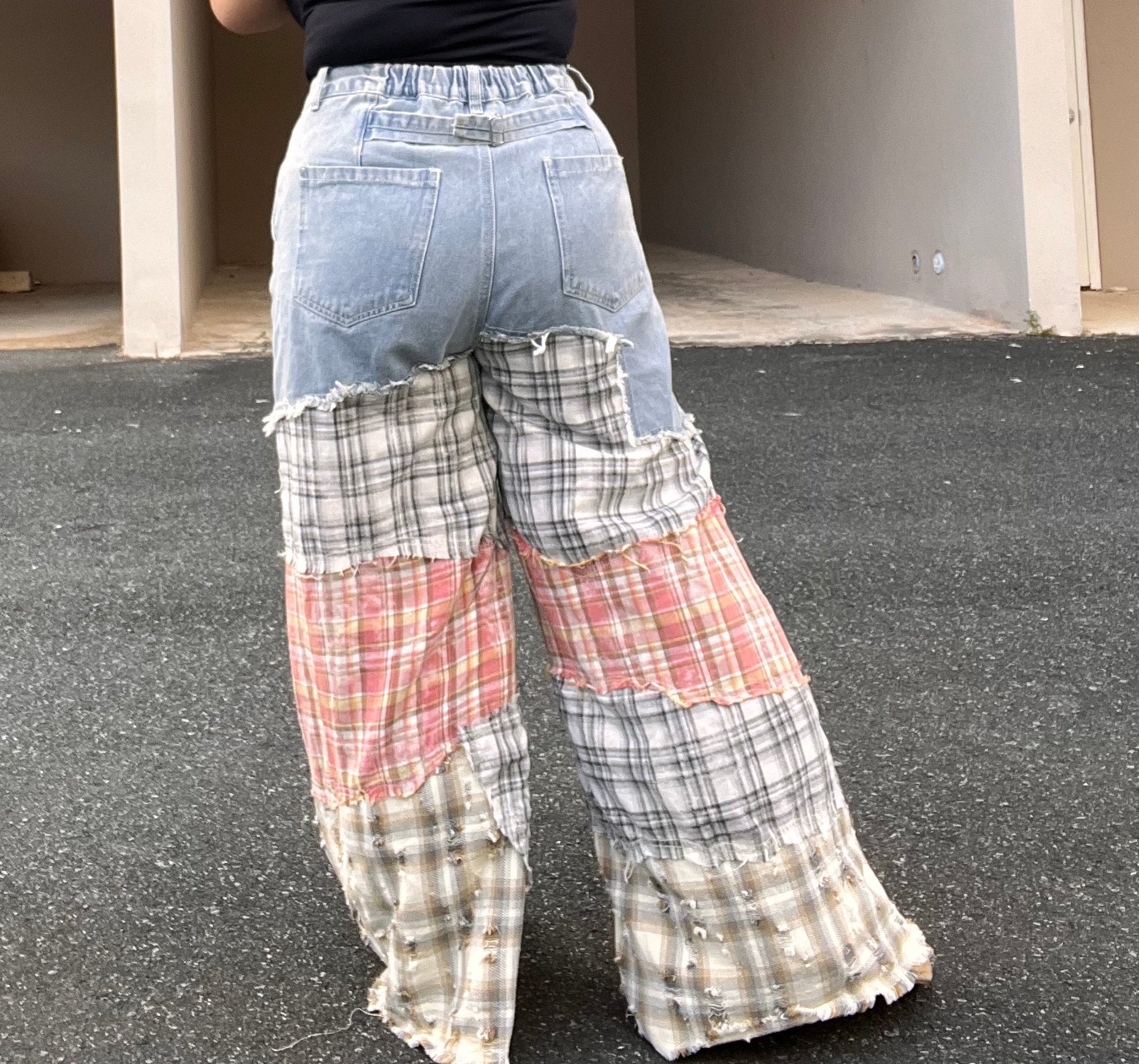 Boho Patchwork Wide Leg Denim Pants – Vintage-Inspired Statement Jeans - True to size