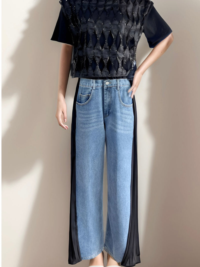 Denim  Black & Blue Pleated Contrast Pants - Bella Boutique & Bellasbylola.com
