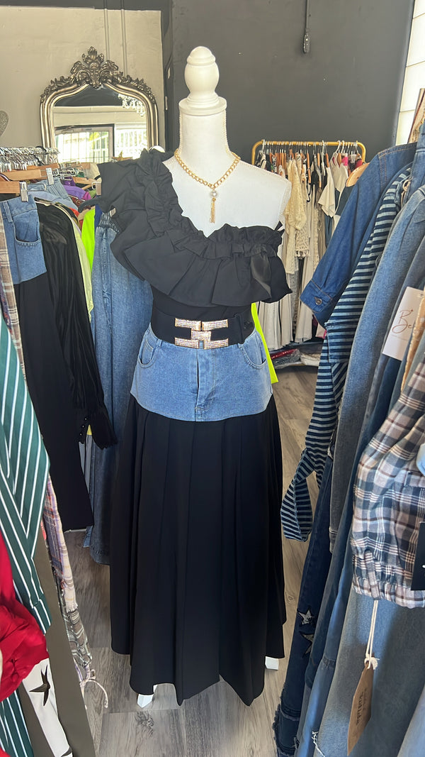 Denim & Black Midi Skirt - Bella Boutique & Bellasbylola.com