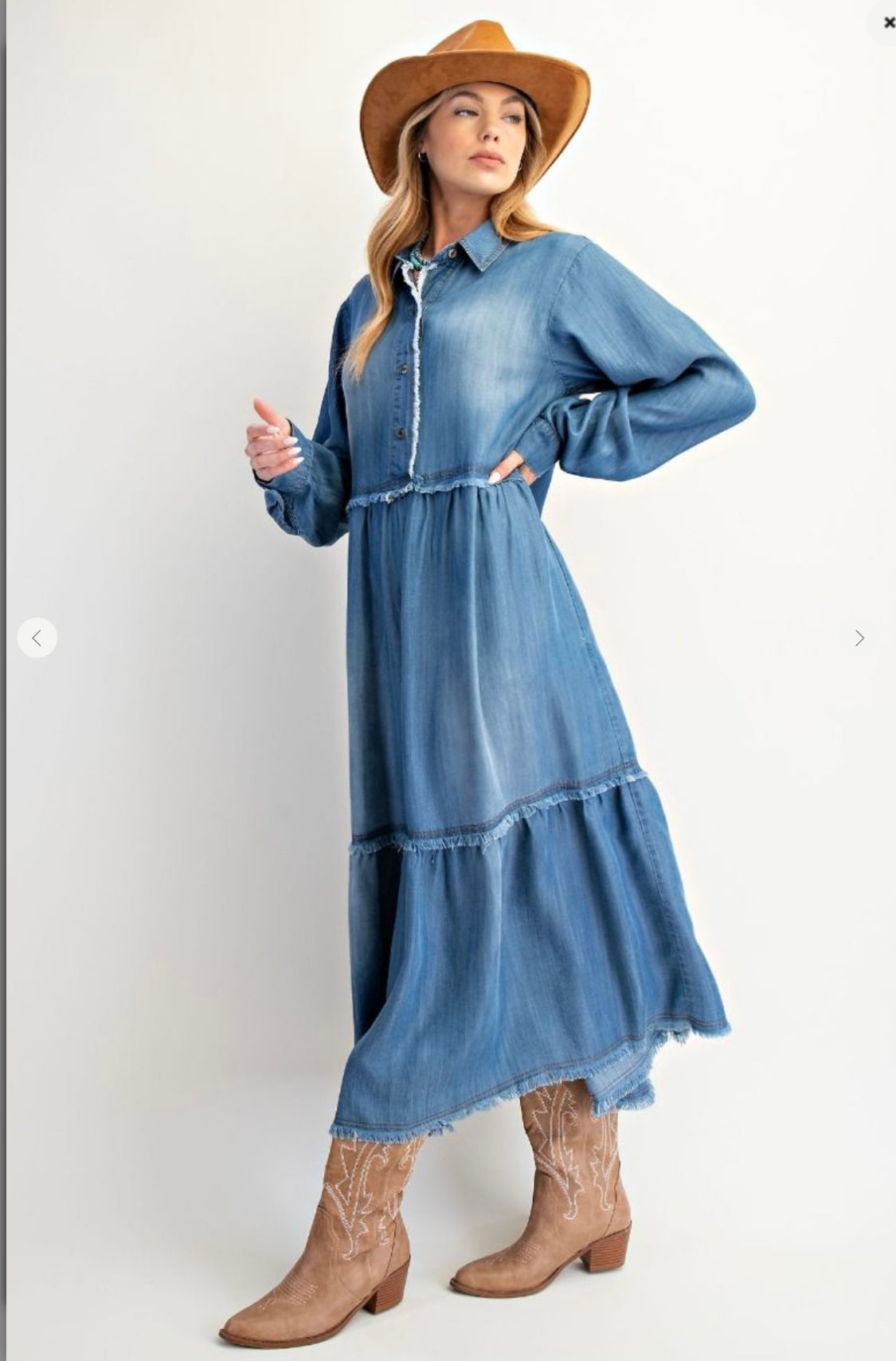 Button Front Wash Denim Maxi Dress
