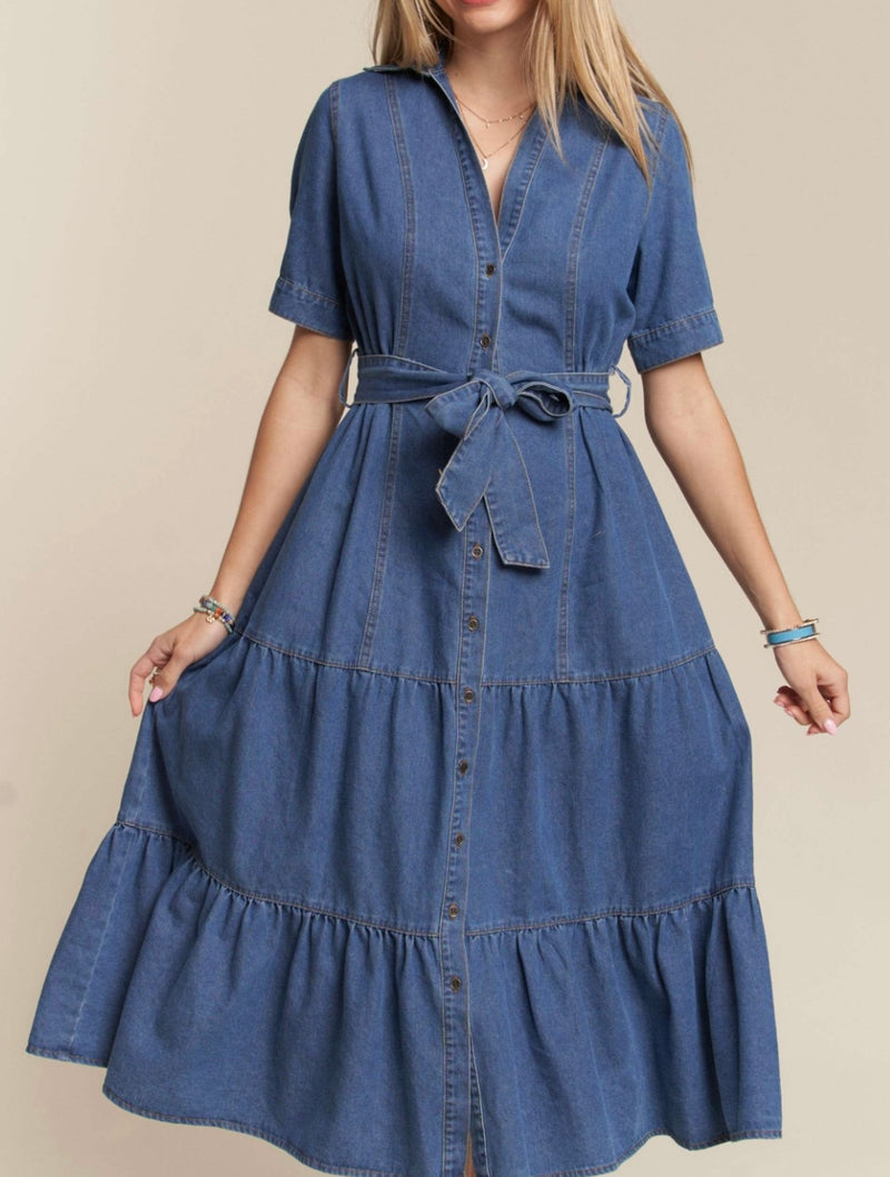 Button Down Midi Denim Dress - Bella Boutique & Bellasbylola.com