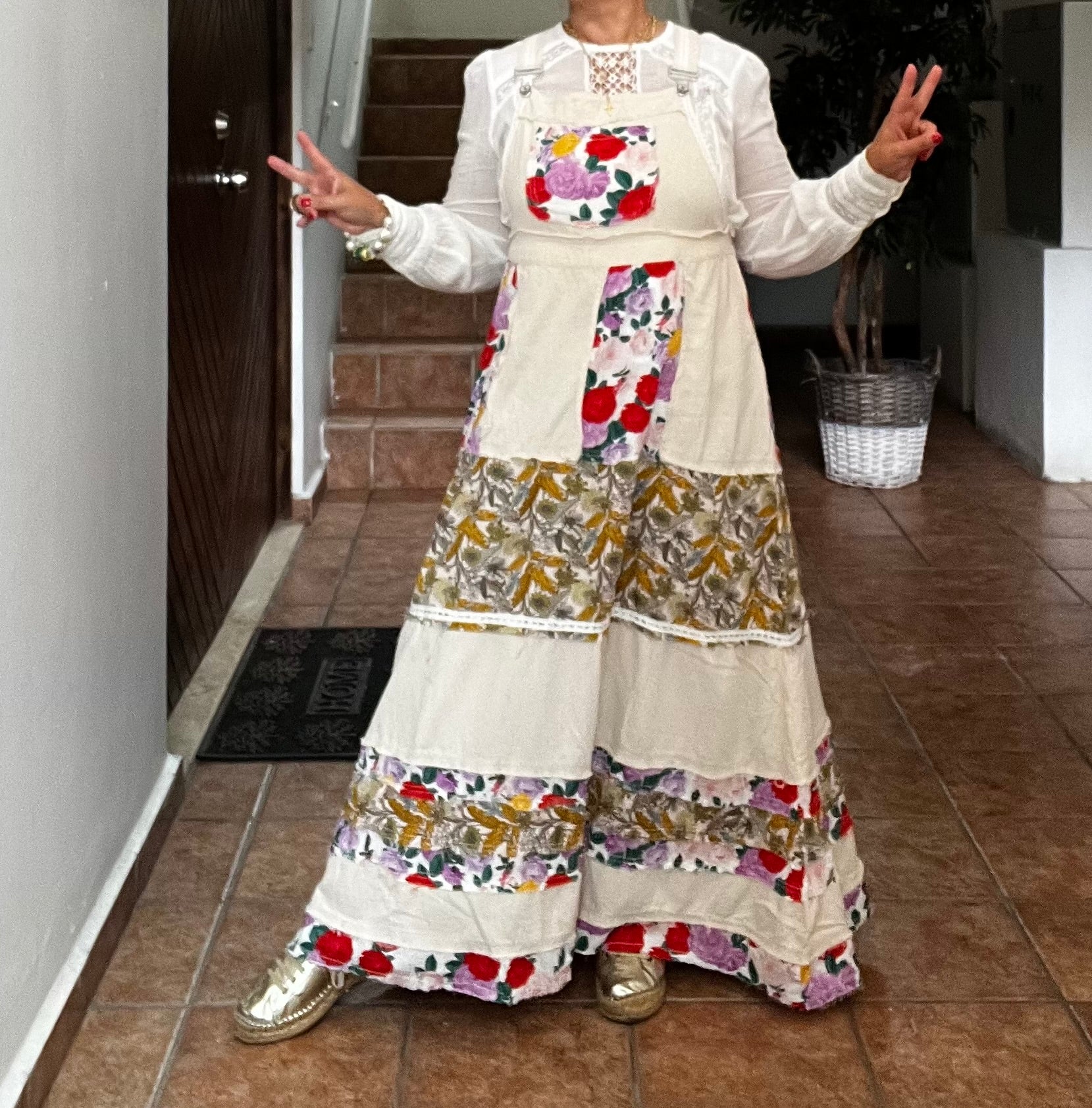 Oatmeal with Floral pattern Skirtalls  - Tax Included - Premium Clothing