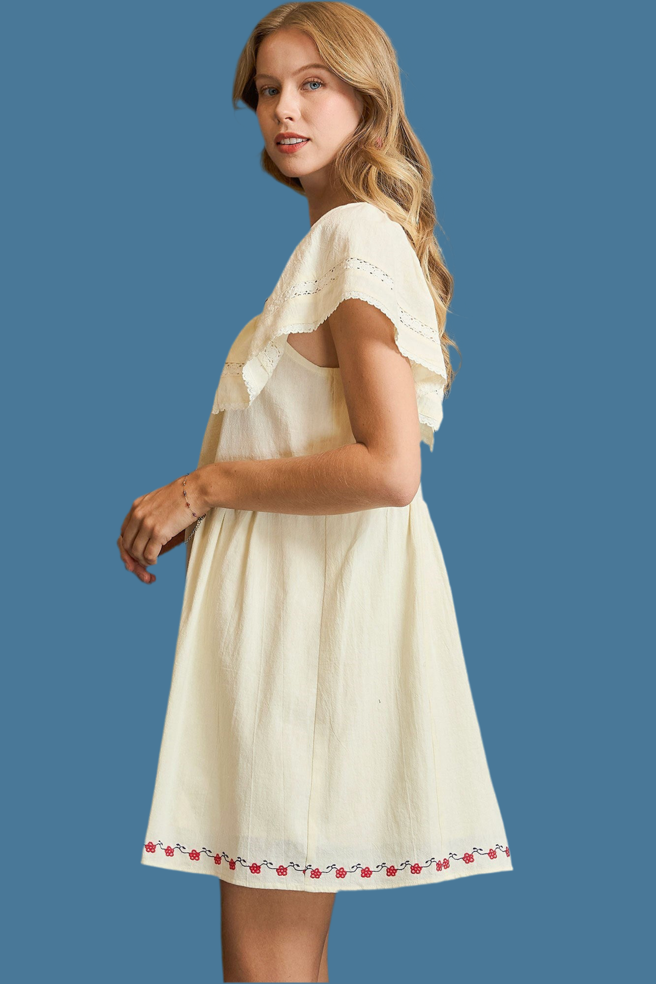 Folk Embroidered Flutter Sleeve Dress