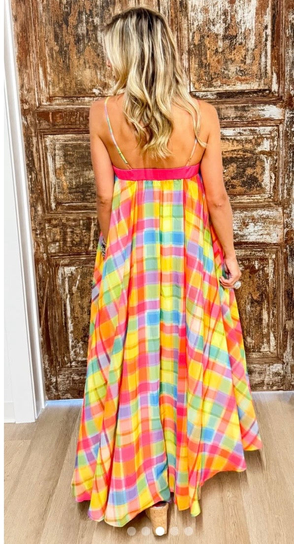 Rainbow Plaid Maxi Dress - Preorder