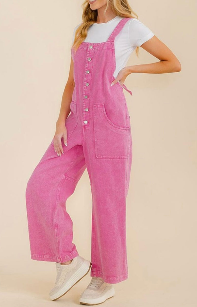 Pink Wide Leg Overall Jumpsuit