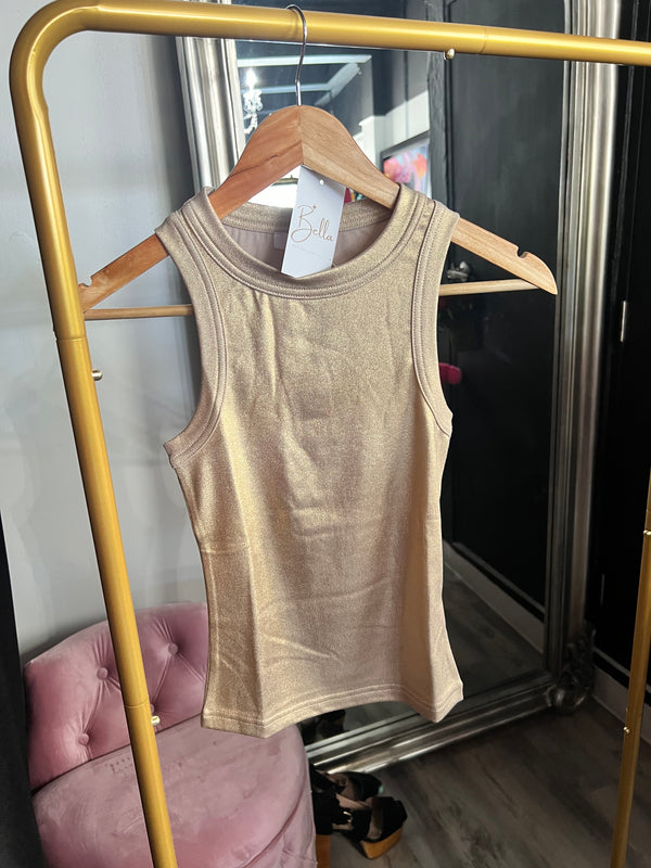 NEW GOLD COATED RIBBED KNIT SLEEVELESS TOP - Bella Boutique & Bellasbylola.com