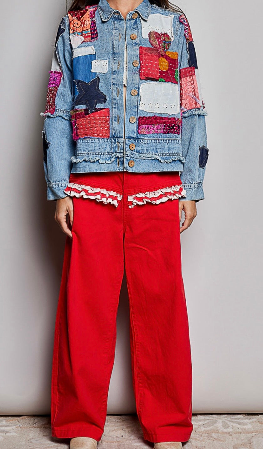 Boho Chic Denim Jacket with Colorful Patches – Unique and Artisanal Style - IVU incluido - lleva lunes