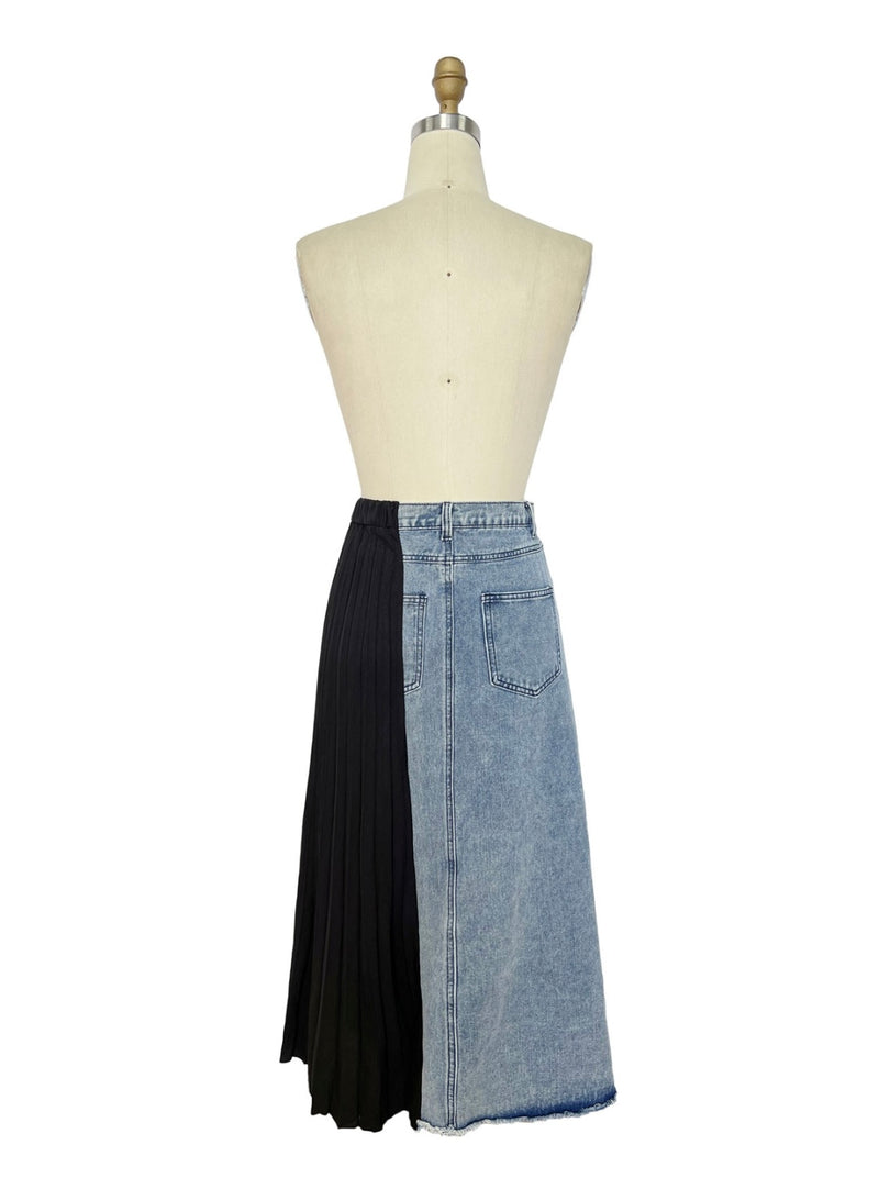 Denim  Black & Blue Pleated Contrast Skirt - New ✨✨✨ - Bella Boutique & Bellasbylola.com