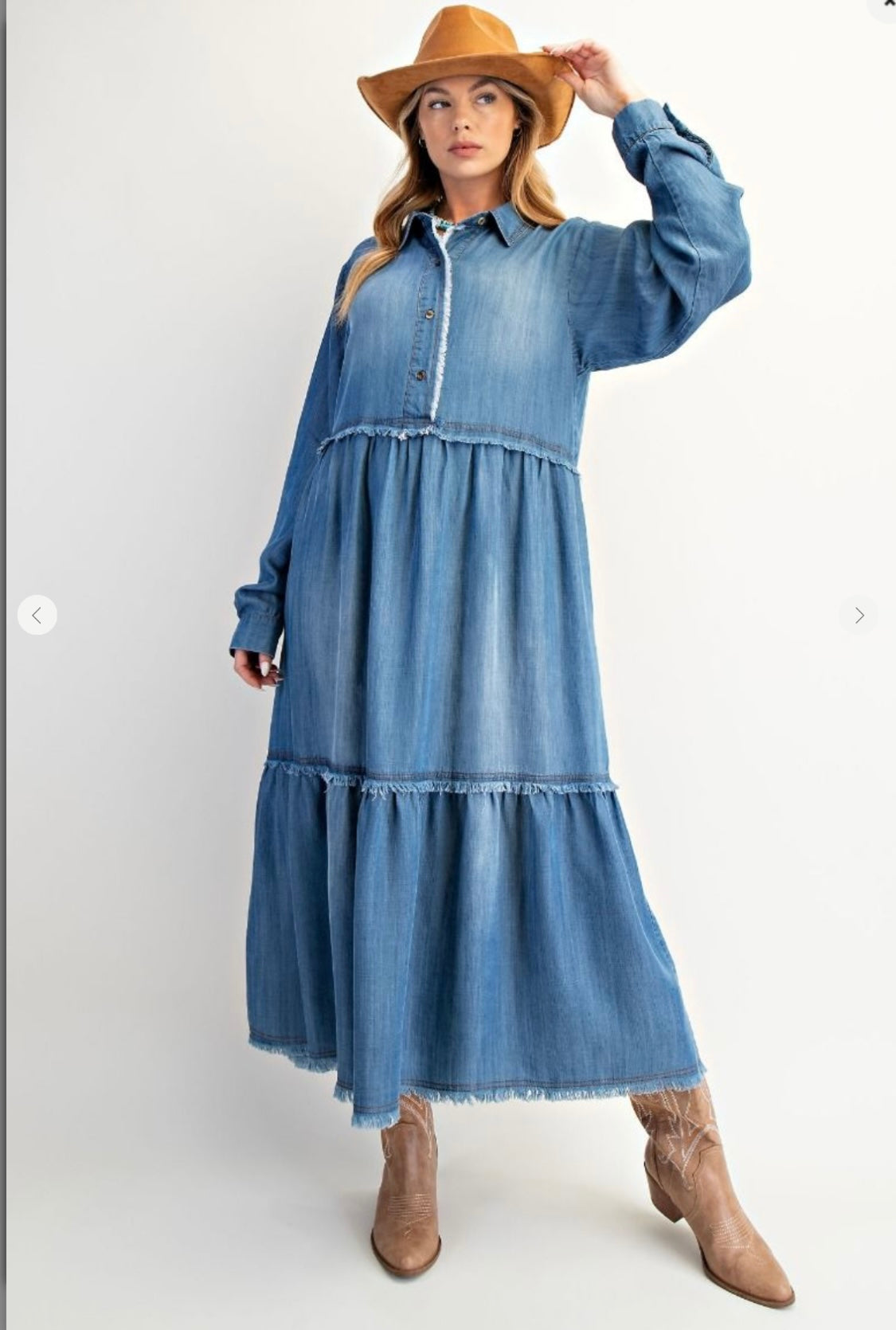 Button Front Wash Denim Maxi Dress