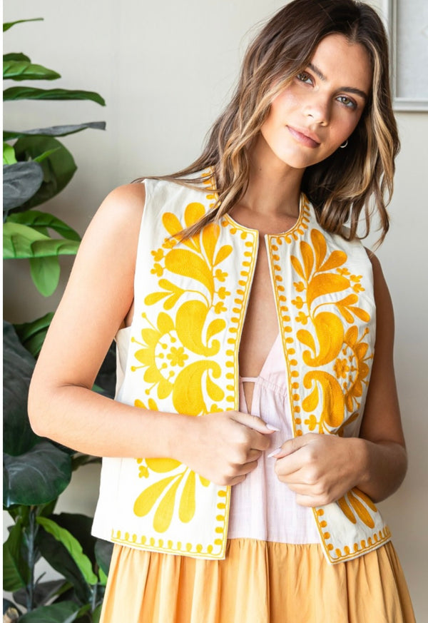 Yellow Embroidery Vest - Bella Boutique & Bellasbylola.com