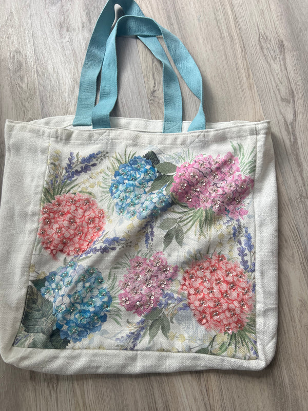 Spring Blue Handle Embroidery Canva Bag - Bella Boutique & Bellasbylola.com