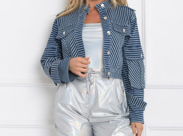 Stripes Denim Jacket - Bella Boutique & Bellasbylola.com