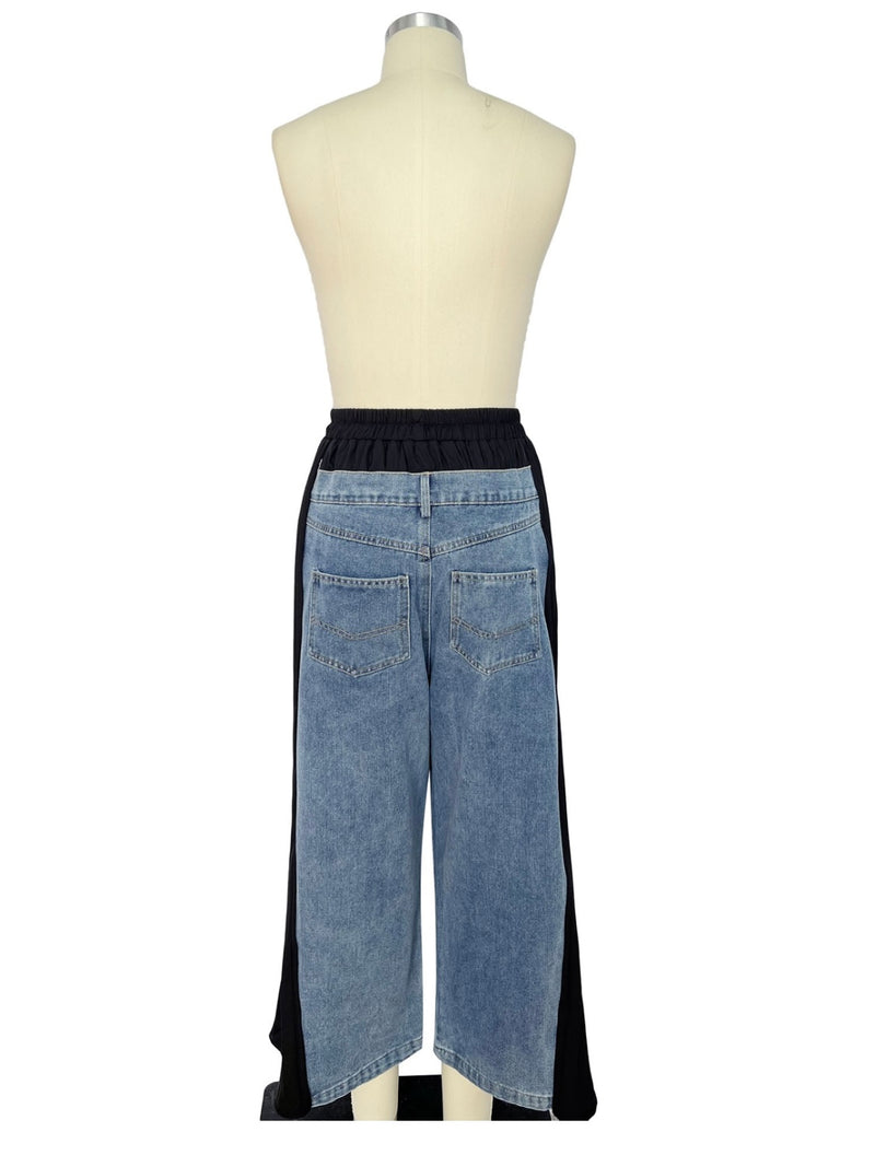 Denim  Black & Blue Pleated Contrast Pants - Bella Boutique & Bellasbylola.com