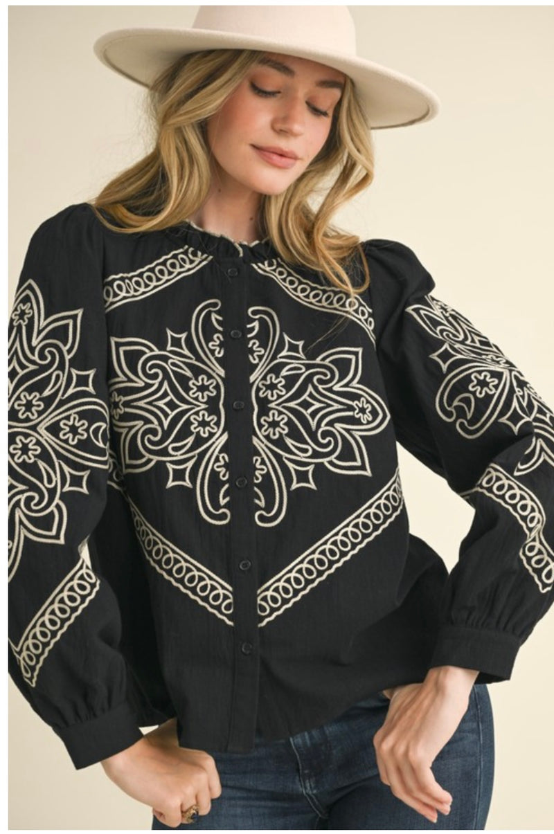 Embroidery Black Blouse