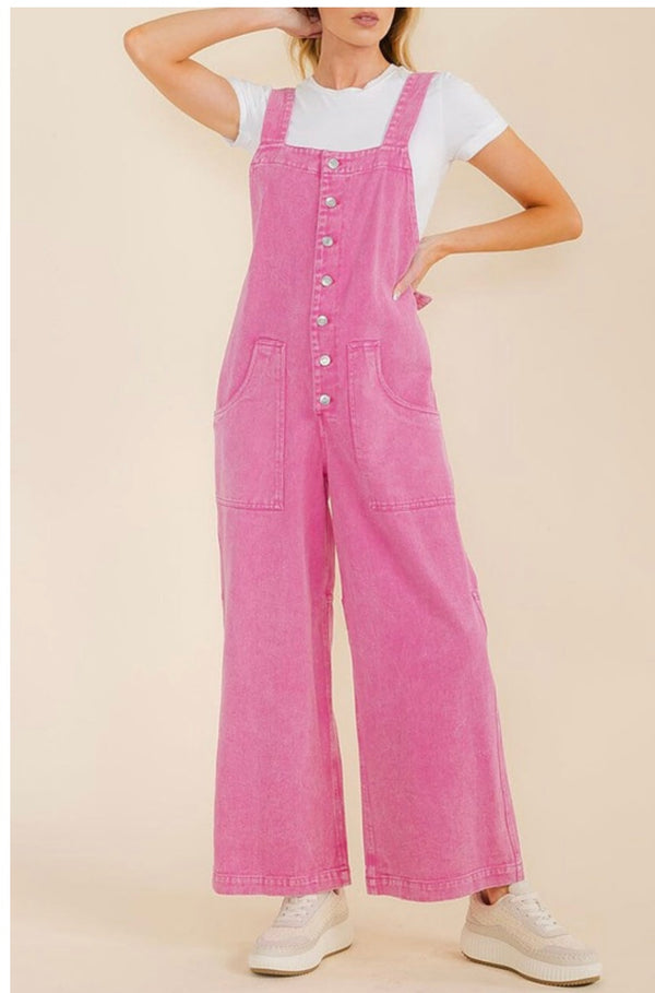 Pink Wide Leg Overall Jumpsuit