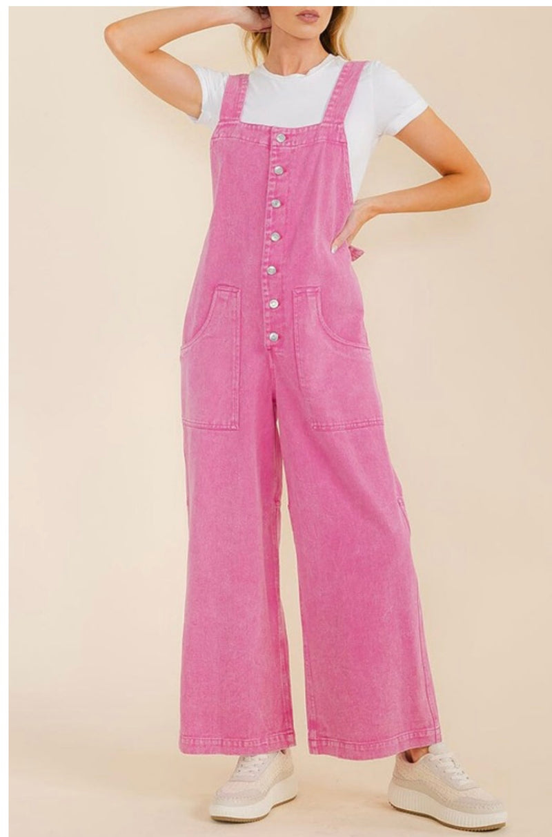 Pink Wide Leg Overall Jumpsuit