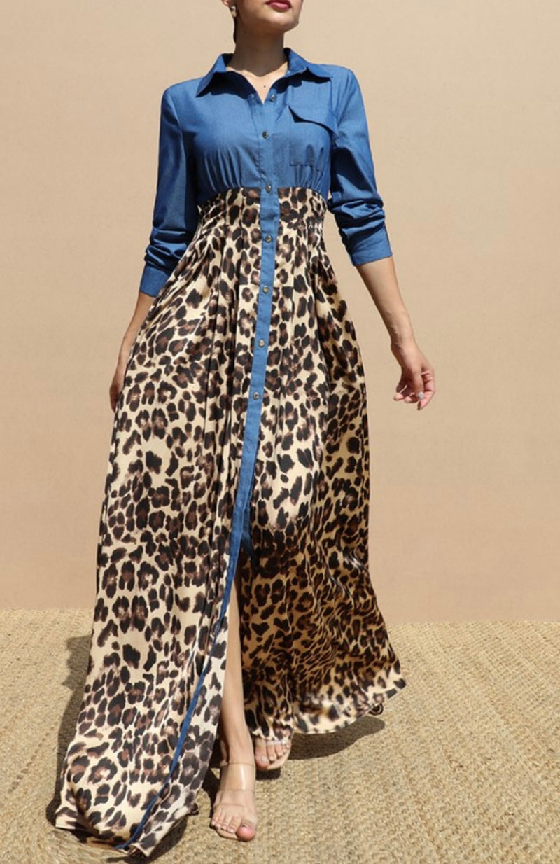 Denim Leopard Maxi Dress - New🌟 también en tienda