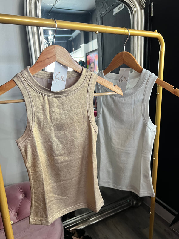 NEW GOLD COATED RIBBED KNIT SLEEVELESS TOP - Bella Boutique & Bellasbylola.com