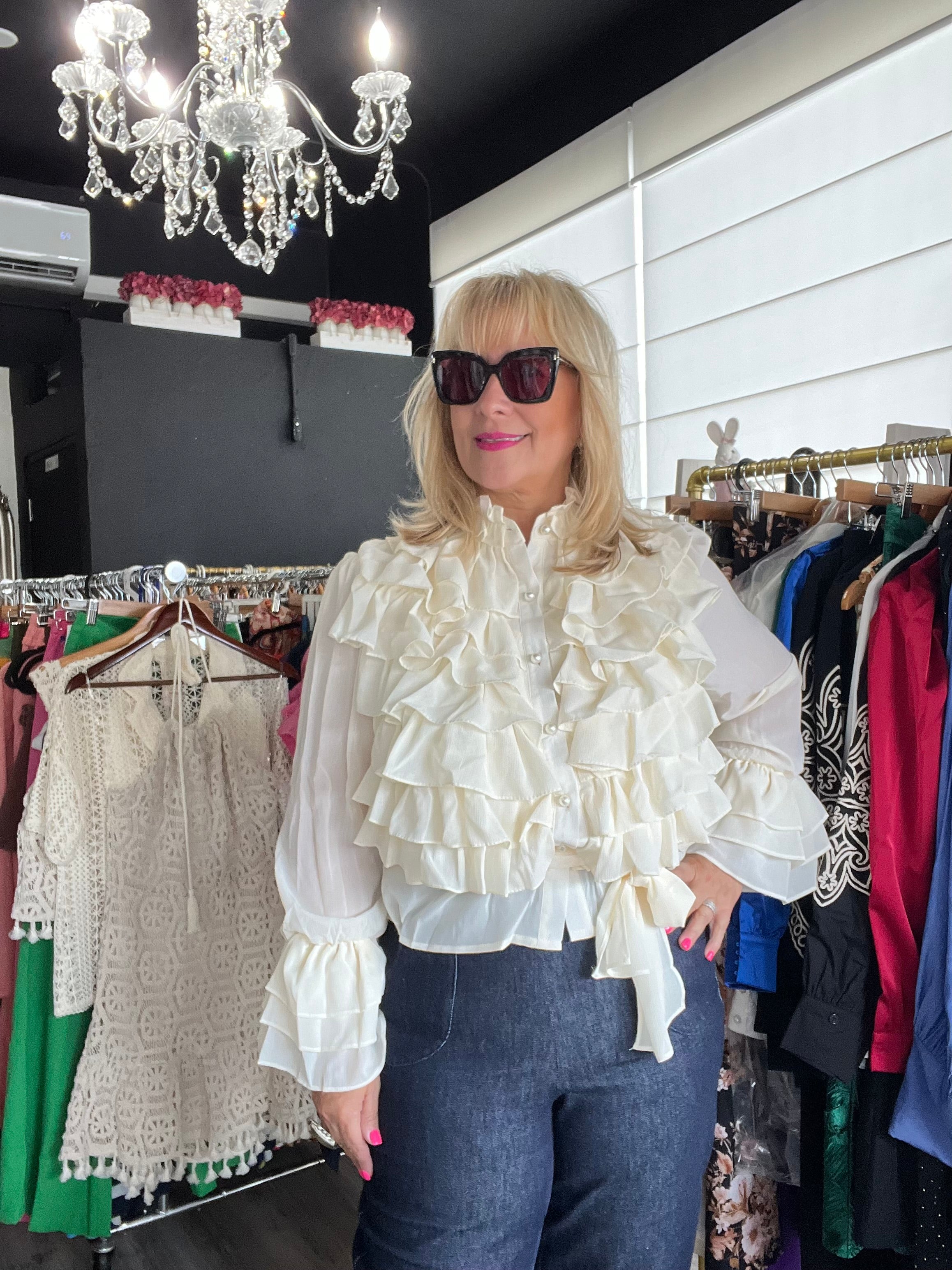 Boho Chic Tiered Ruffles Belted Chiffon Blouse  /Premium Clothing  💫  Tax Included